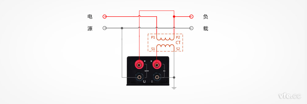 DP800數(shù)字功率計用于電壓直測、電流用互感器單相雙線系統(tǒng)測量接線圖